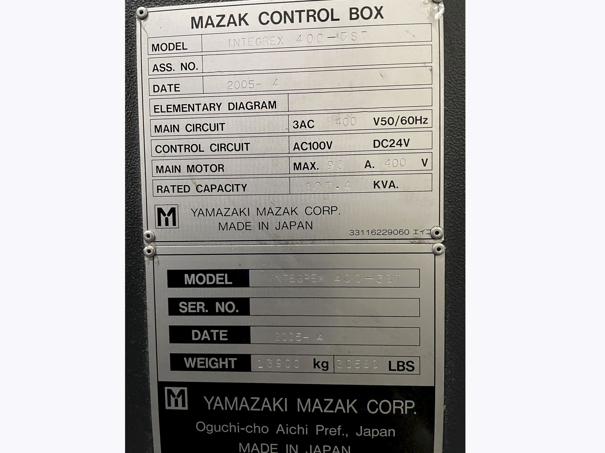 Mazak Integrex 400 III ST turning